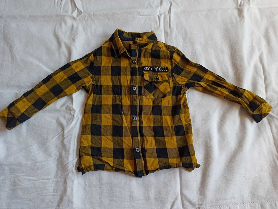 Koszula w kratę granatowo-żółta długi rękaw firmy Very r. 104/110