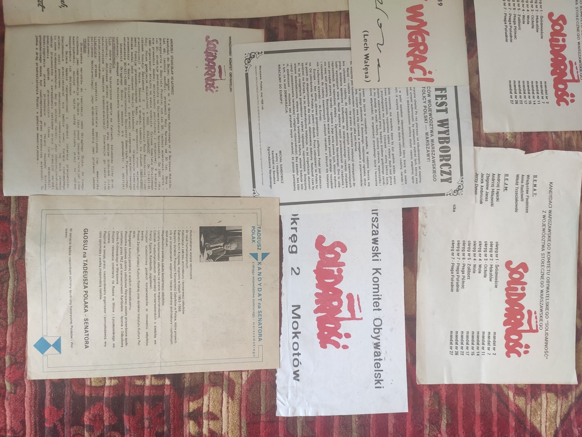 Solidarność oryginalne ulotki wyborcze 1989r Wałęsa 11 sztuk