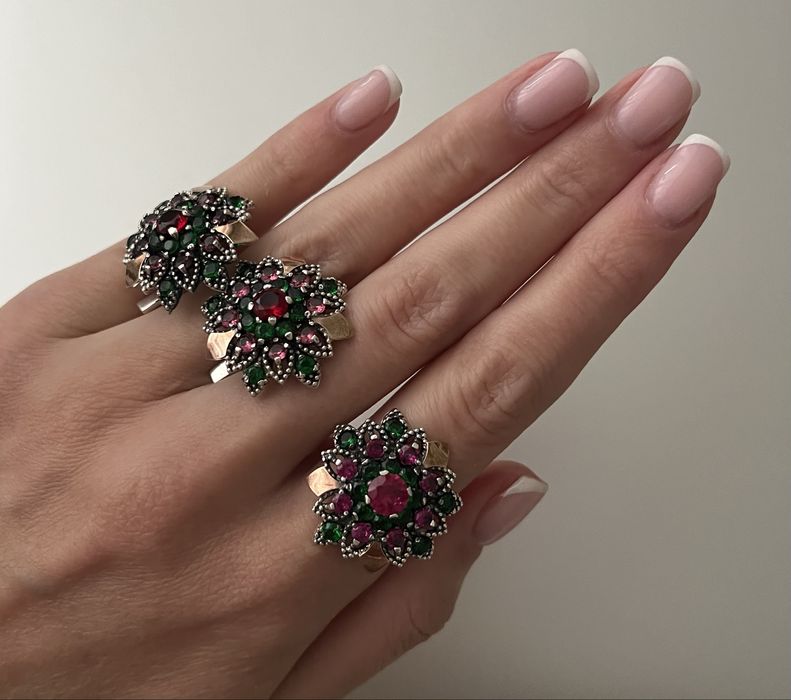 Набори сережки каблучка срібло 925, 375 позолота