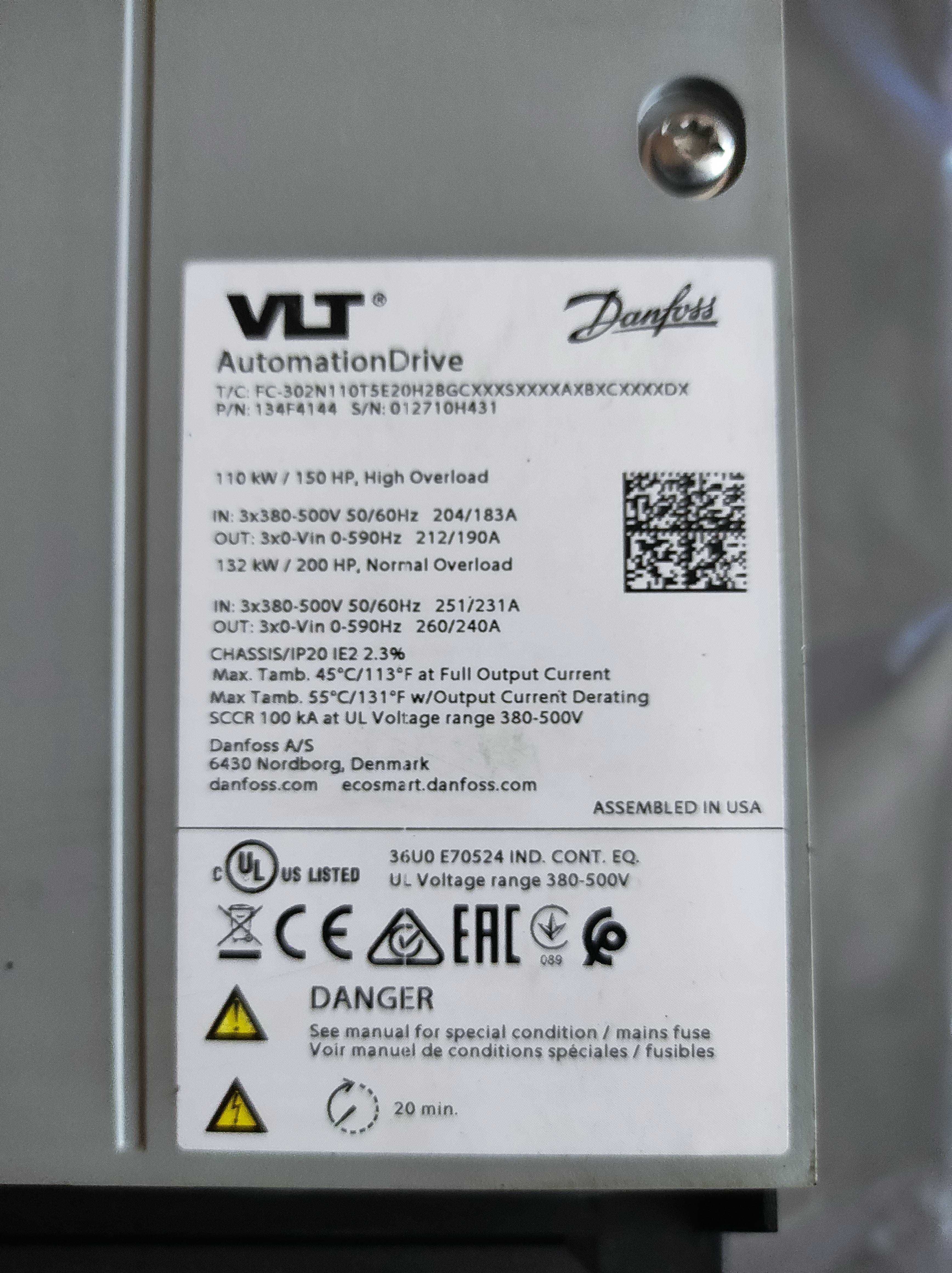 Перетворювач частоти Danfoss 134F4144 FC-302N110T5E20H2BGC