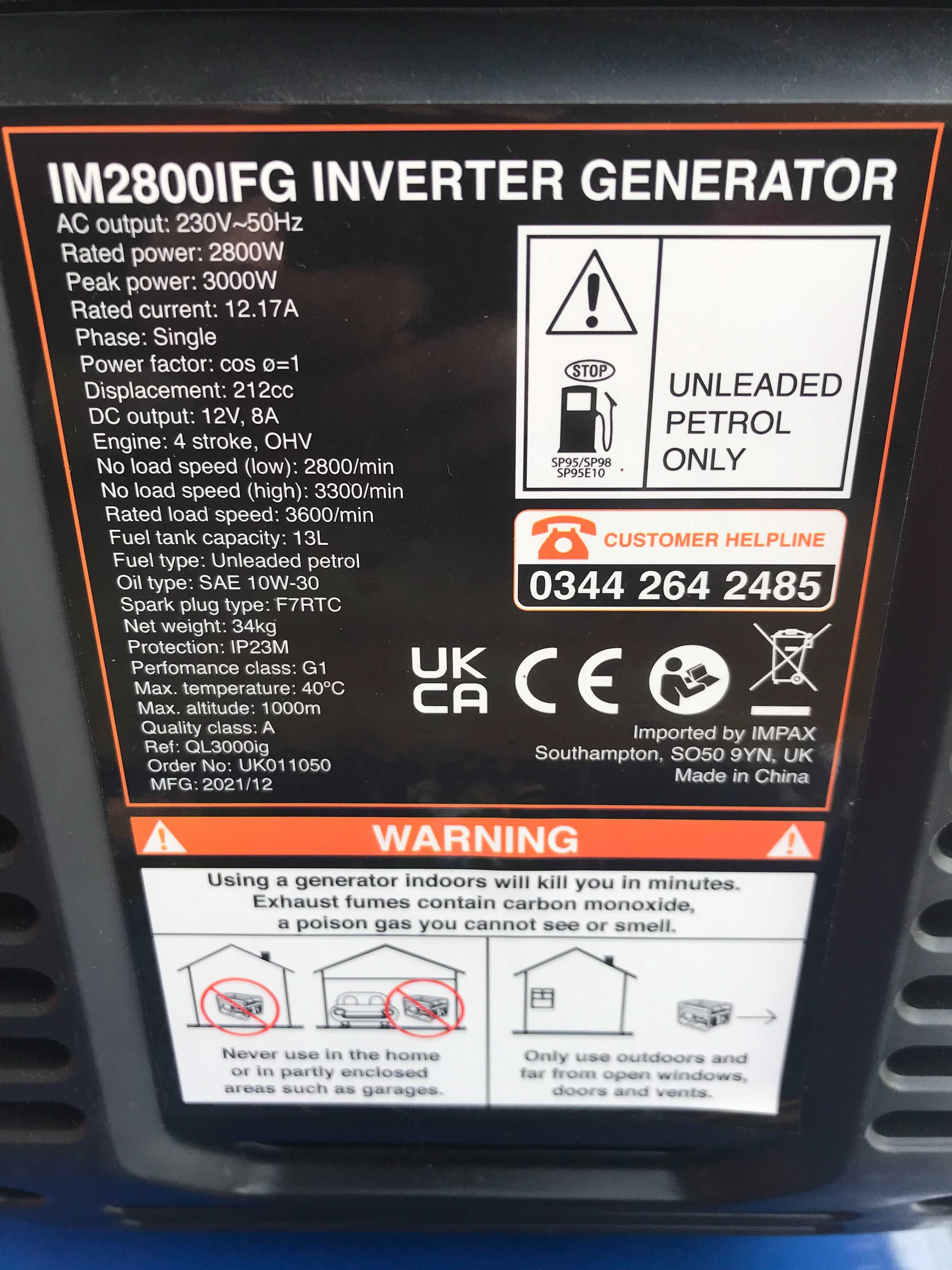 Інверторний генератор IMPAX IM2800IFG з Англії
