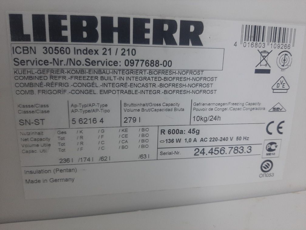 Холодильник Liebherr ICBN 3056. Либхер встраиваемый