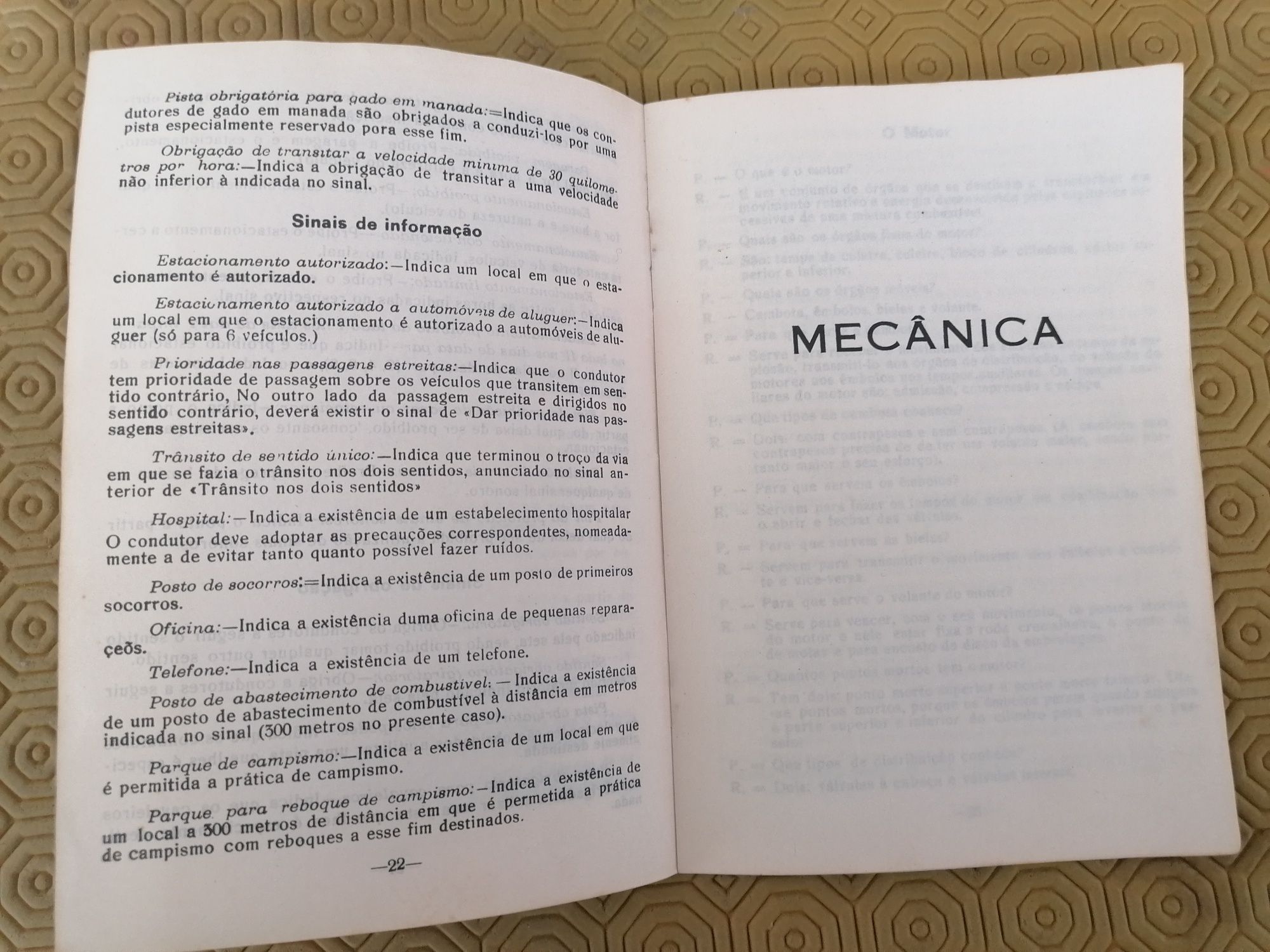 Livro antigo de Código de Estrada e Mecânica