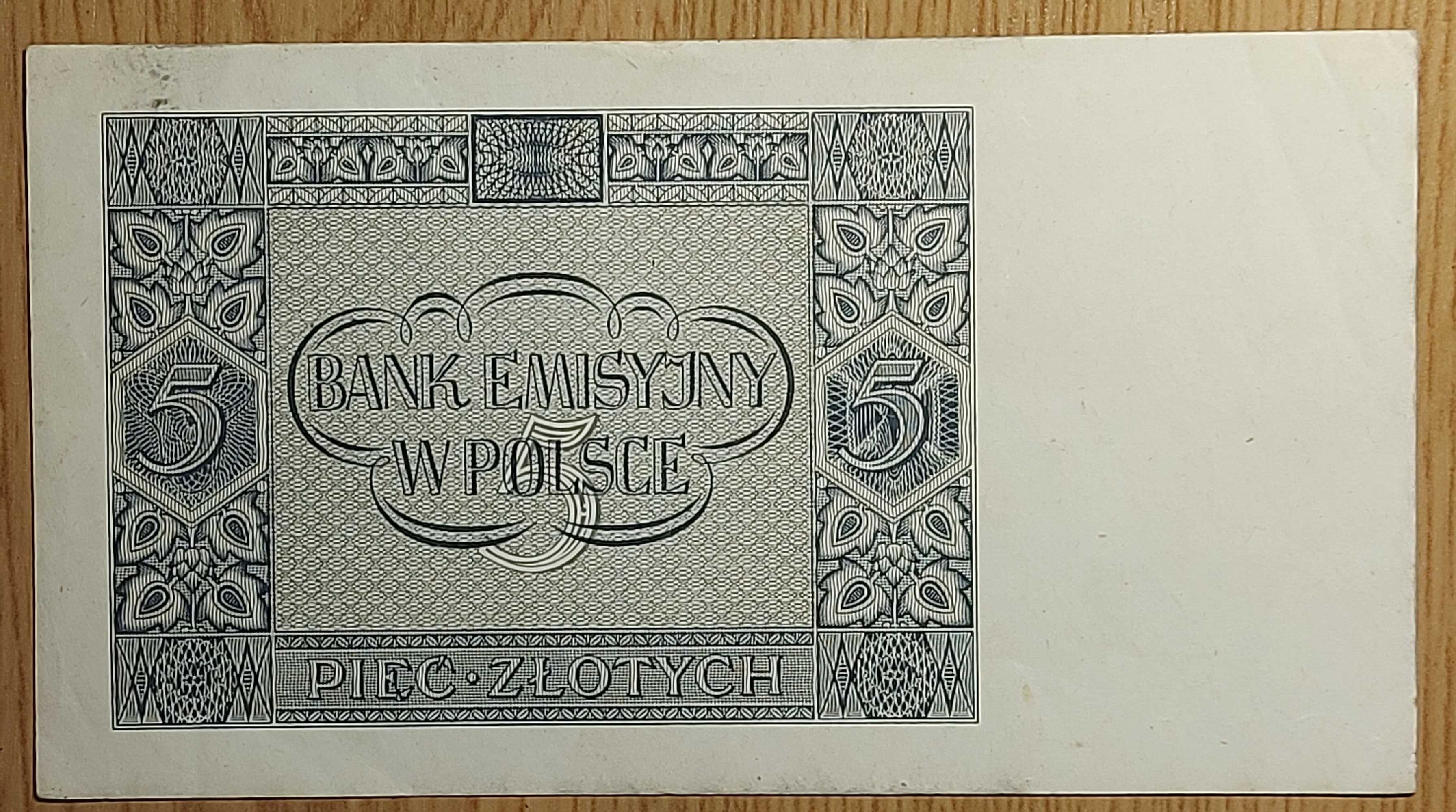 Banknot 5 złotych z 1941 roku.