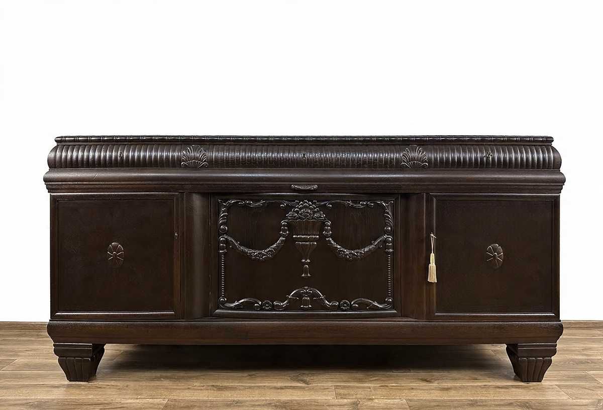 KOMODA BUFET antyk rzeźbiona RÓŻE 5 szuflad szafka pod TV RTV 230 cm