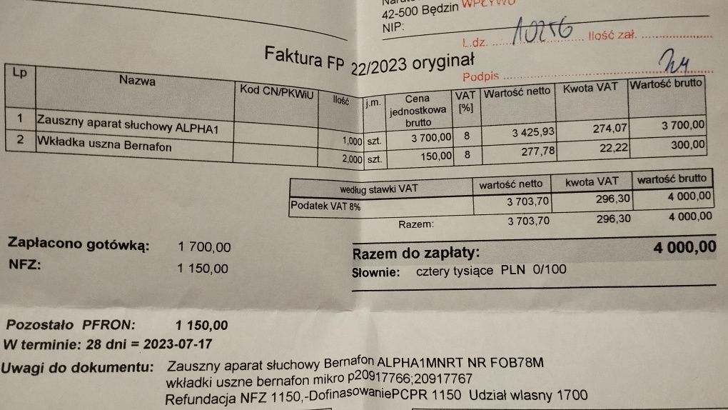 Aparat słuchowy bernafon na gwarancji