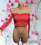 (XS/34) Czerwony crop top z hiszpańskim dekoltem