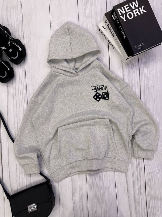 Тепле худі на флісі, оверсайз худі, стусі, stussy