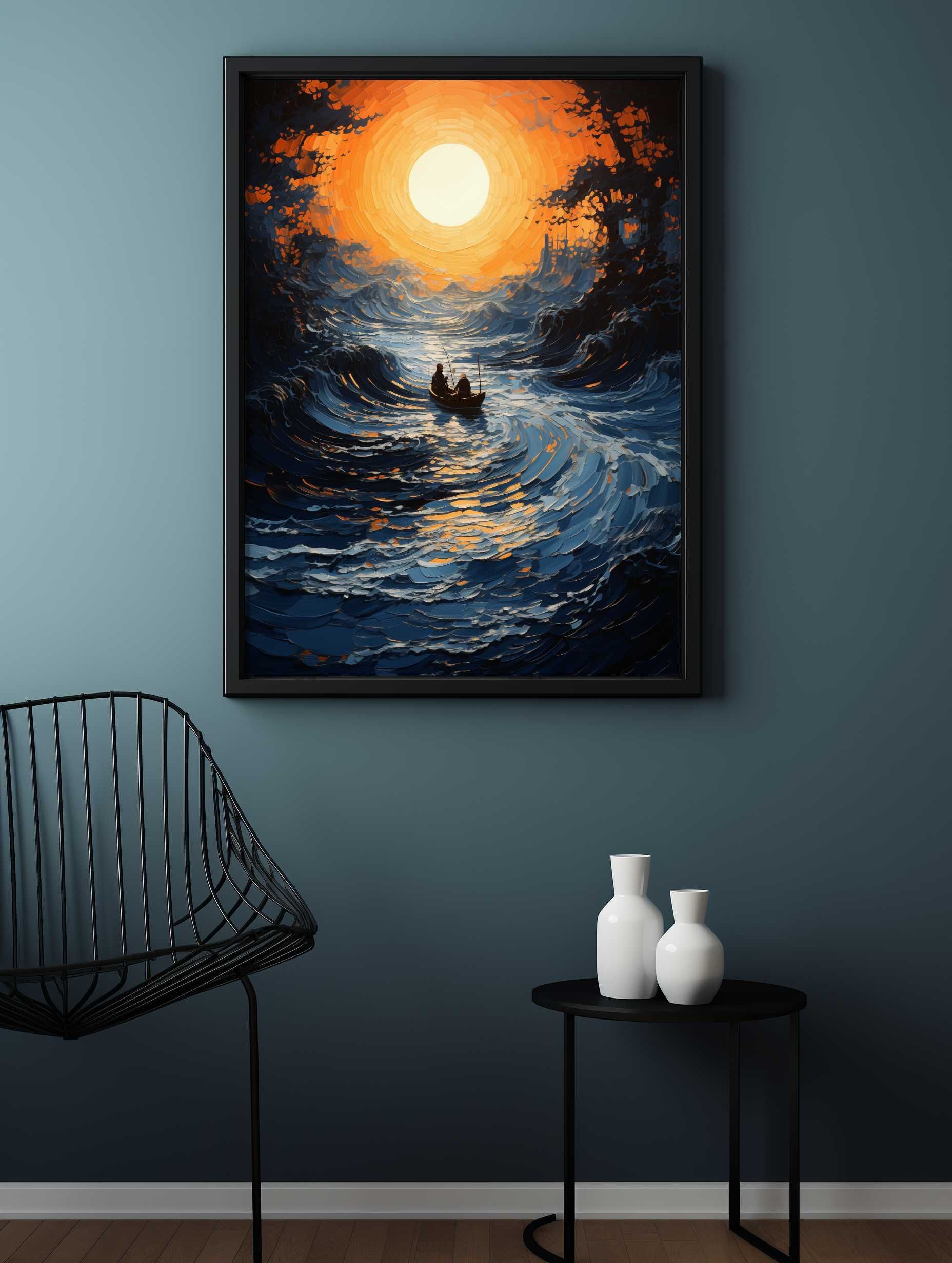 Plakat na Ścianę Obraz Jezioro Rzeka Zachód Słońca 50x70 cm Premium
