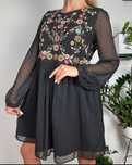 Zara haftowana tunika sukienka boho folk plumeti w kwiaty  M/L
