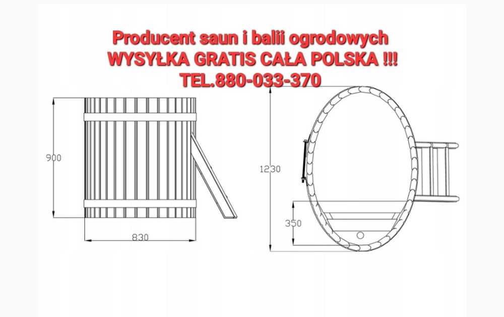 Balia beczka do morsowania po saunie w kpl.schody i pokrywa wysyłk