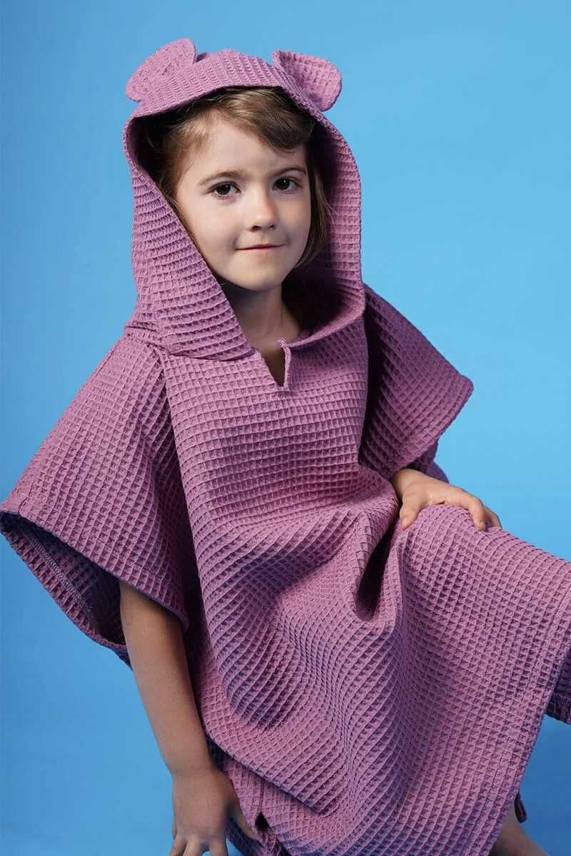 Ręcznik ponczo z kapturem S – 2–4 lata – różowy, bawełna, unisex