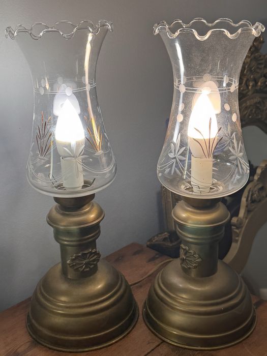 Vintage par candeeiros mesa latao dourado