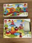 2 zestawy Lego Duplo Pociąg z cyferkami 10847, Karuzela 10845, pudełko