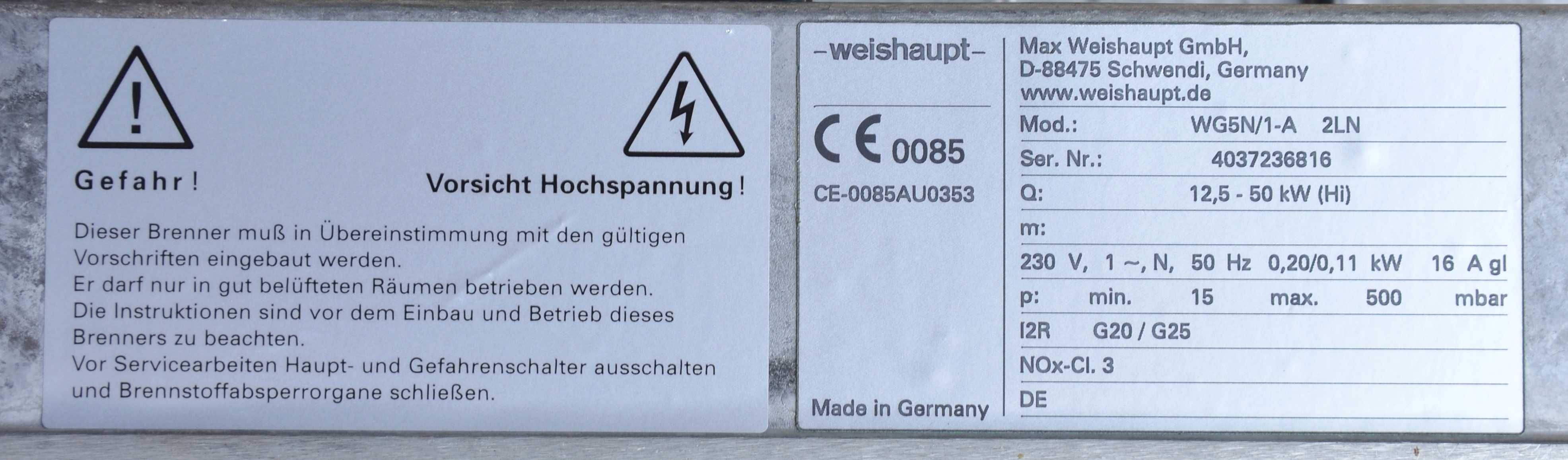 Palnik gazowy Weishaupt WG5N/1-A LN