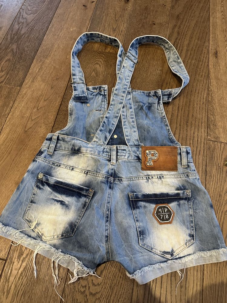 Jeansowe ogrodniczki damskie w stylu vintage Philipp Plein