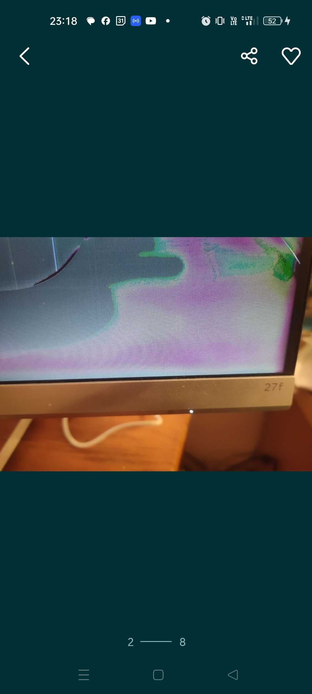 Monitor HP 27f, uszkodzony ekran