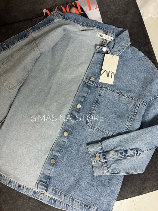 Джинсова куртка сорочка Zara XS, S Зара синя блакитна