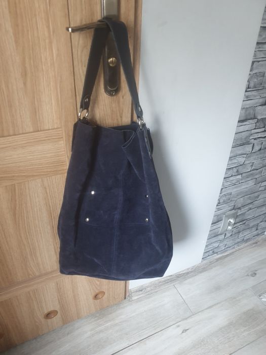 Skórzana zamszowa torba granat