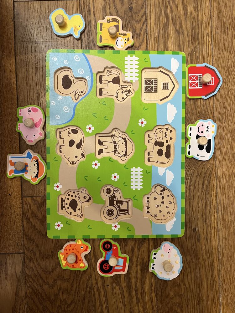 Puzzle Drewniane z Uchwytami Farma dla dzieci 9 el