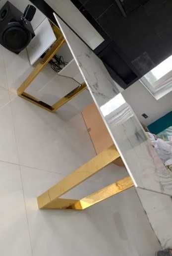nowoczesny stół jadalny Madera 160x80x75 biały marmur złote nogi