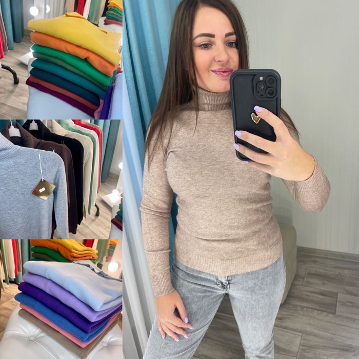 Женский кашемировый гольф норма,батал Жіночий гольф чорний,білий,беж