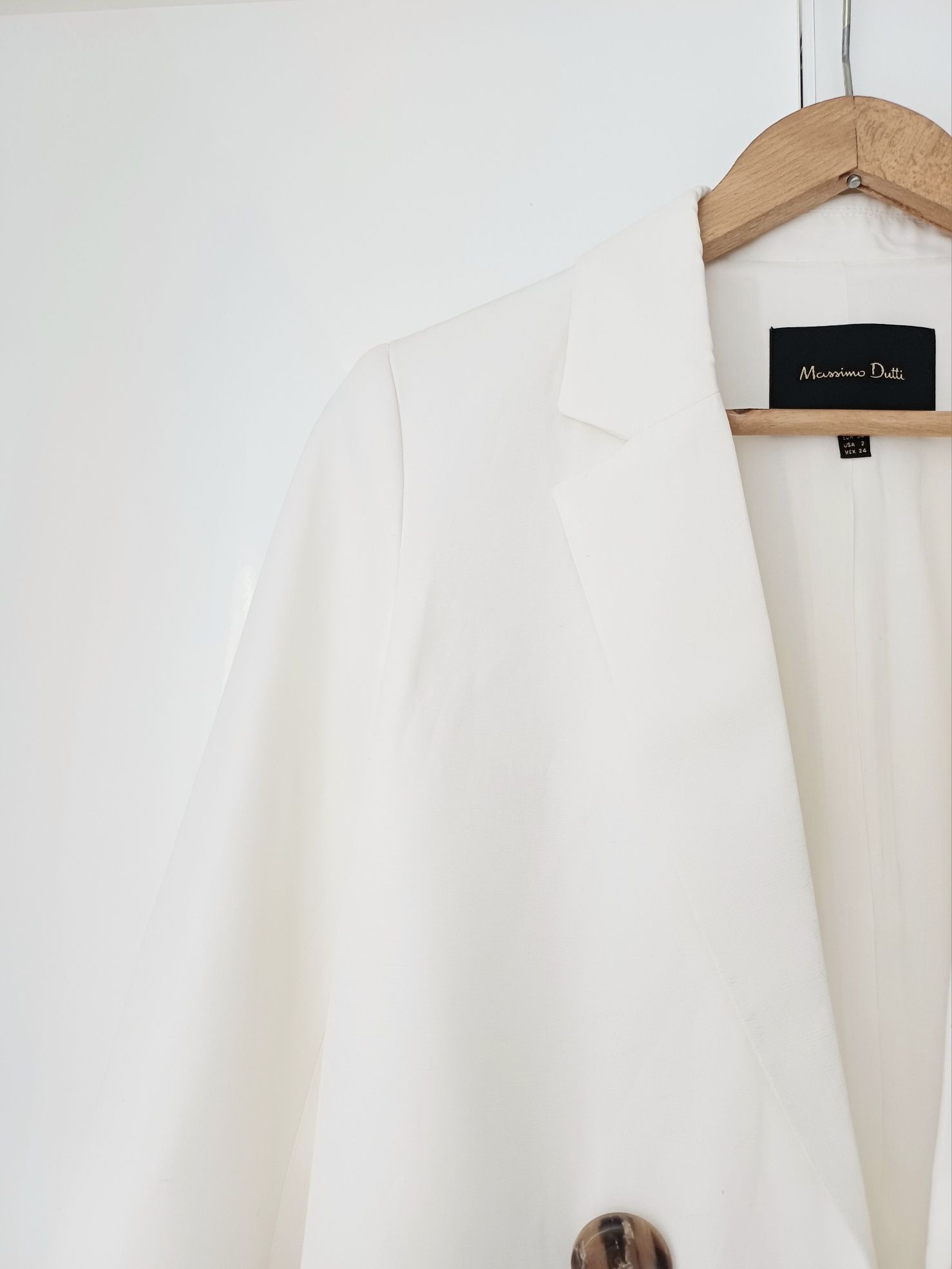 Massimo Dutti lniana marynarka biała ecru dwurzędowa len wiskoza