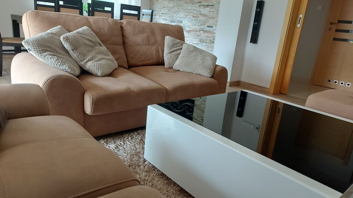 2x sofa 180 pufa 60 komplet wypoczynkowy beżowy