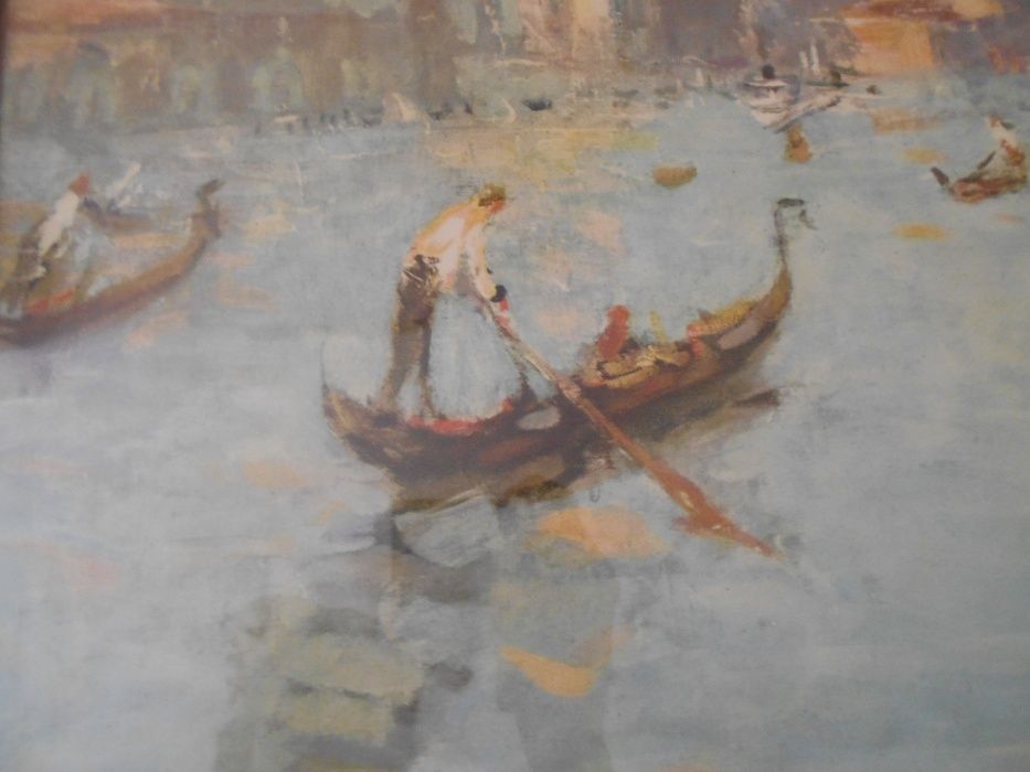 Bonito quadro com vidro de paisagem veneziana - Reprod. (76 x 59 cm).