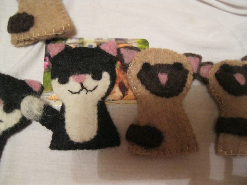 игрушка коты кошки кукольный театр валяние шерсть палец 5шт handmade