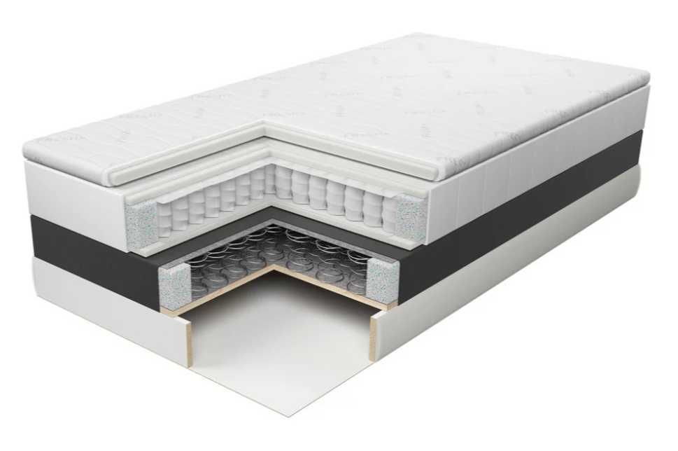 Łóżko kontynentalne tapicerowane PRESTO z materacami i pojemnikiem