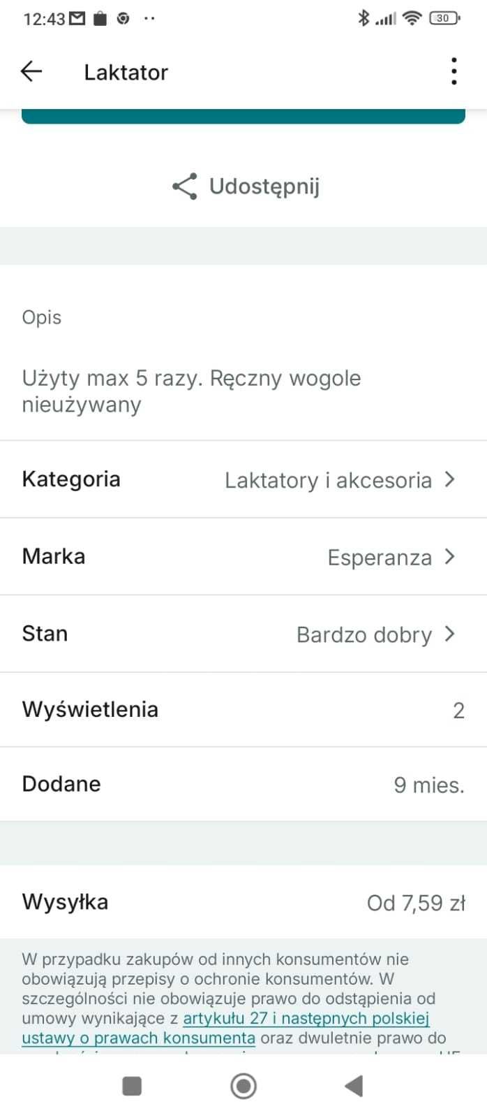 Laktator prawie nie używany