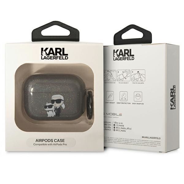 Etui Karl Lagerfeld AirPods Pro Glitter Karl&Choupette, Czarny