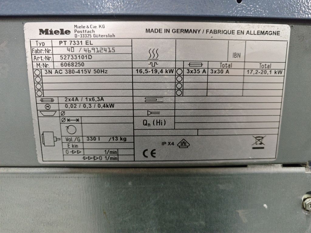 Сушильна машина професійна 13/16 кг Miele PT 7331 EL