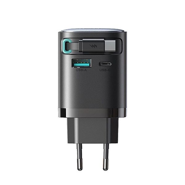 Ładowarka GaN Joyroom JR-TCL02/65W USB-A USB-C z wbudowanym kablem USB