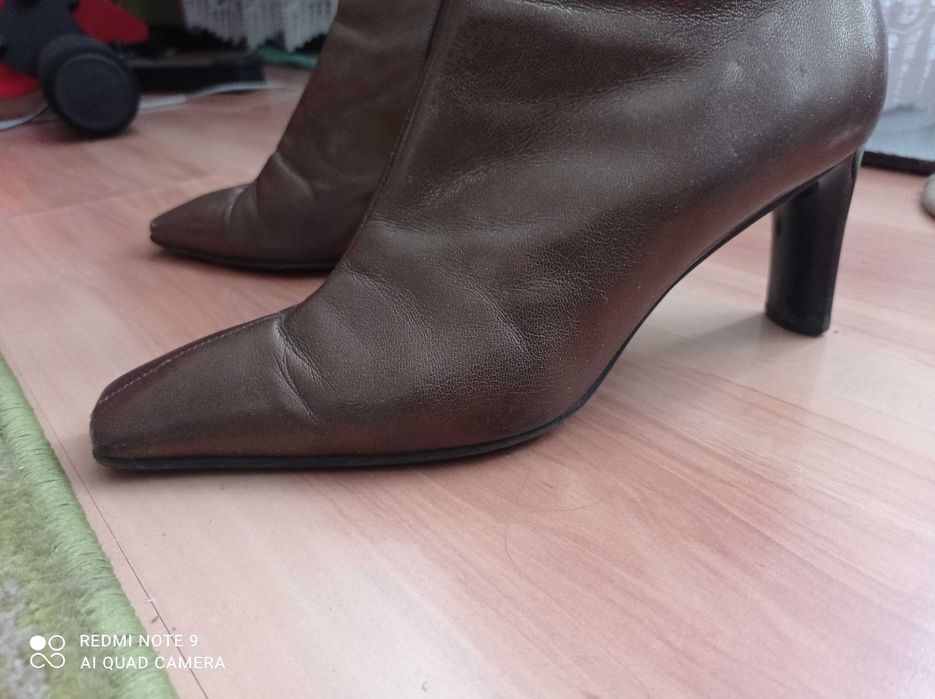 Eleganckie buty botki wiosenne złoto brązowe 37 na obcasie super