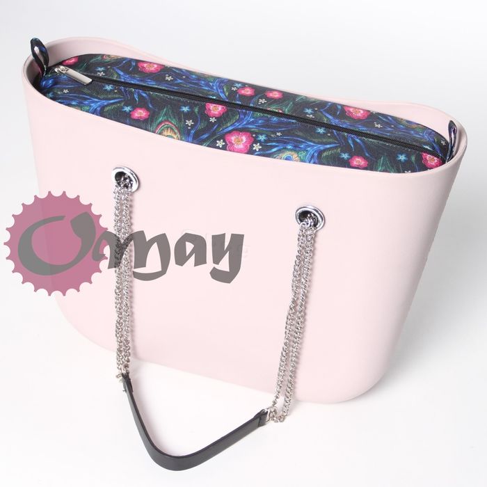 organizer OBAG STANDARD czarny kwiaty i pawie pióra 2 kieszenie OMAY