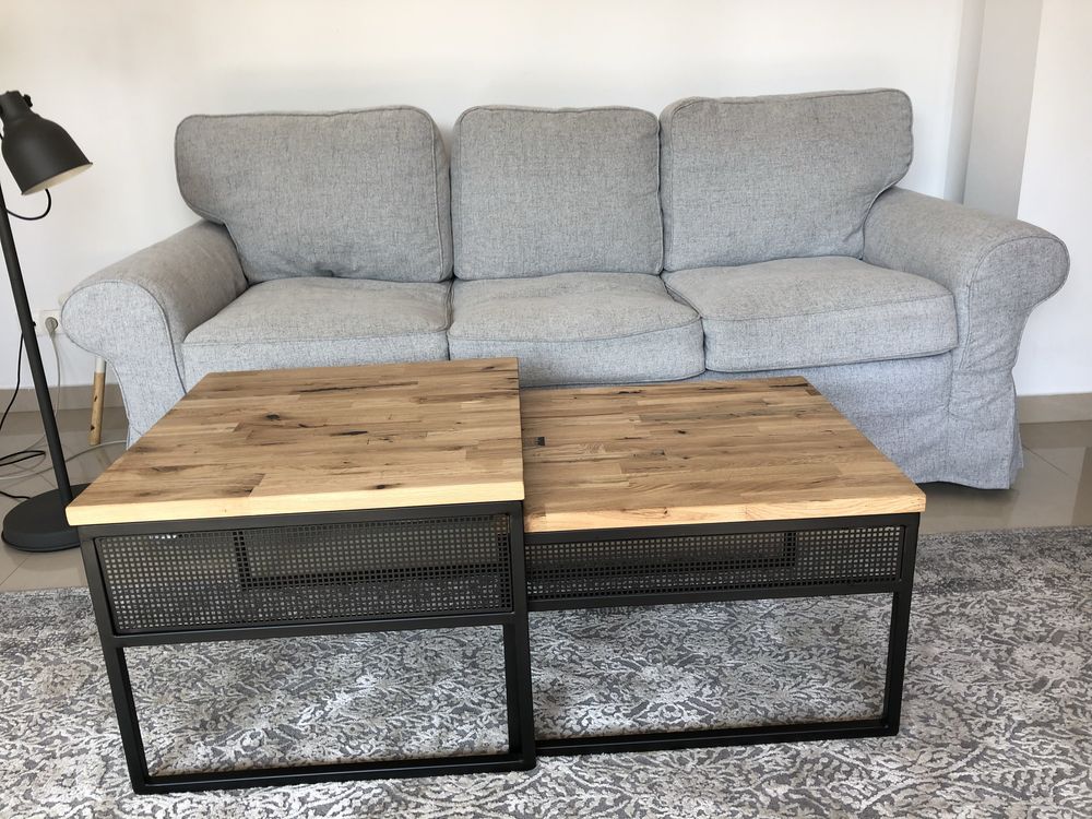 Stolik kawowy industrialny , lite drewno Dąb