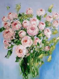 Картина троянди, букет квітів, олія, двп, на подарунок,  цветы розы