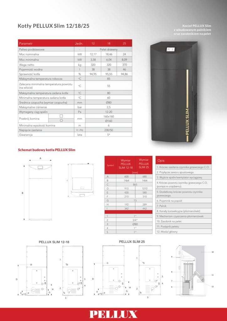 Kocioł na pelet Pellux Slim 12 kW BIAWAR