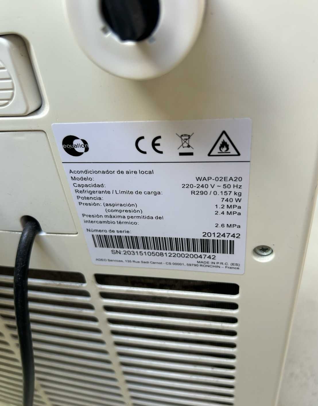 A/C portátil Equation 740W com controlo remoto – Recolha em Estrela
