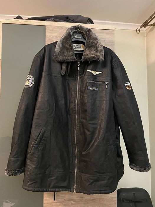 Męska czarna skórzana kurtka pilotka Top gun 8XL duża ciepła