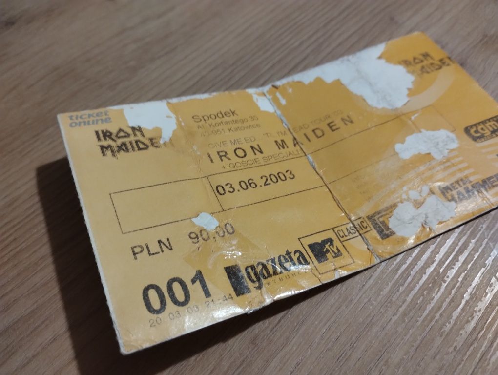 Kolekcjonerski bilet na koncert Iron Maiden z 2003 roku w Katowicach