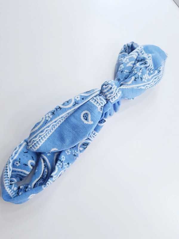 Niebieska opaska do włosów z kokardką pin up girls bandana
