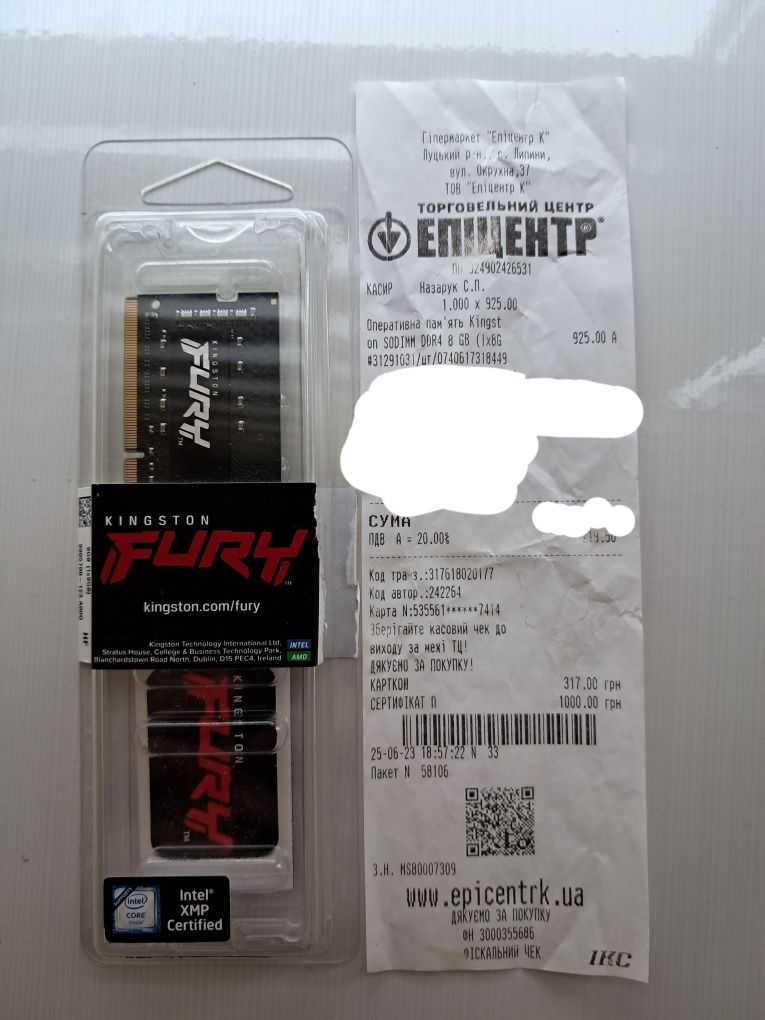 Оперативна пам'ять для ноутбука Kingston Fury 8 ГБ DDR4-3200