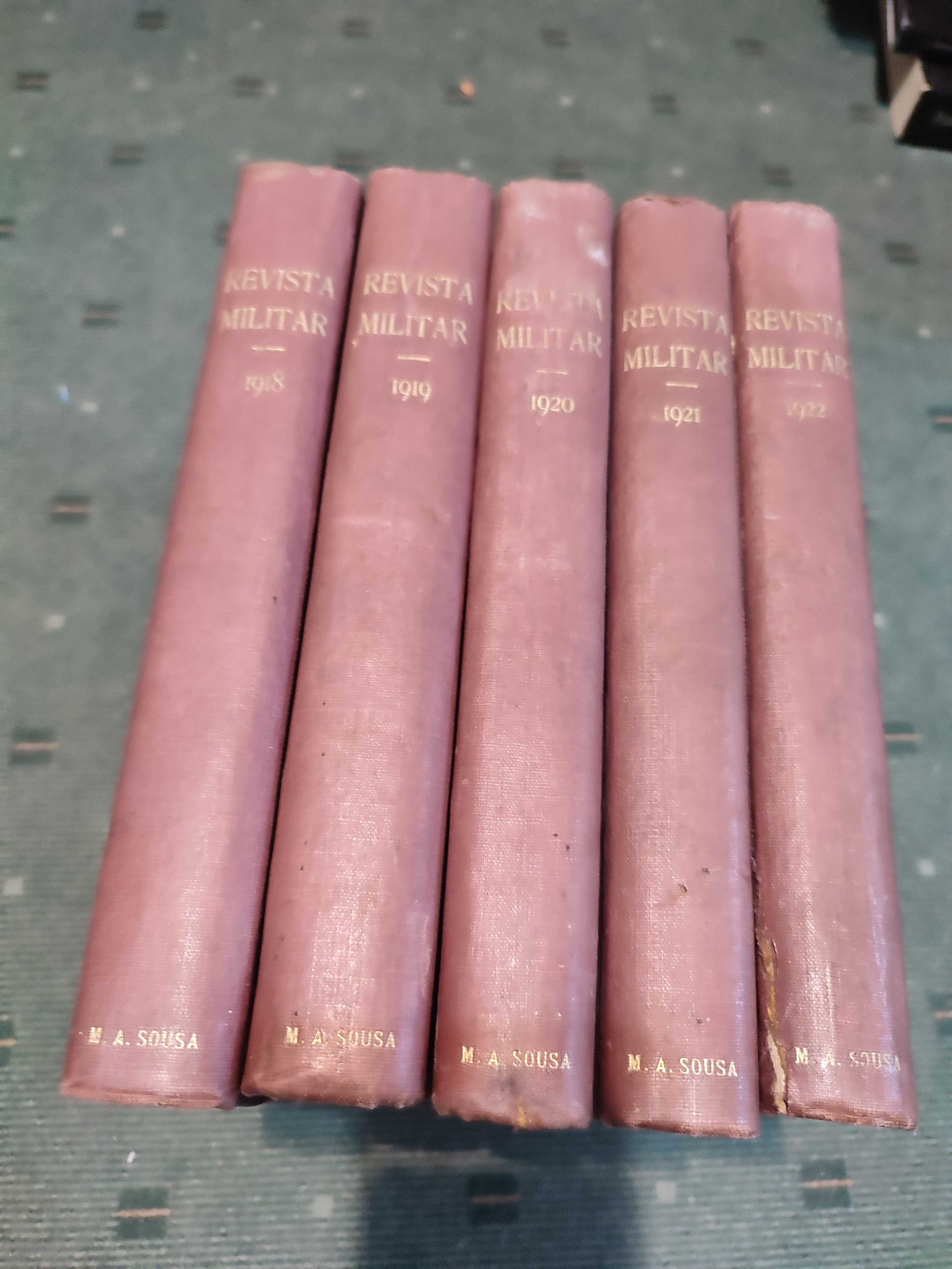 Revista Militar - 5 volumes encadernados, de 1918 a 1922