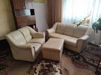 Sofa, zestaw kanap, skóra, 3+2+ duża pufa, wypoczynek, salon