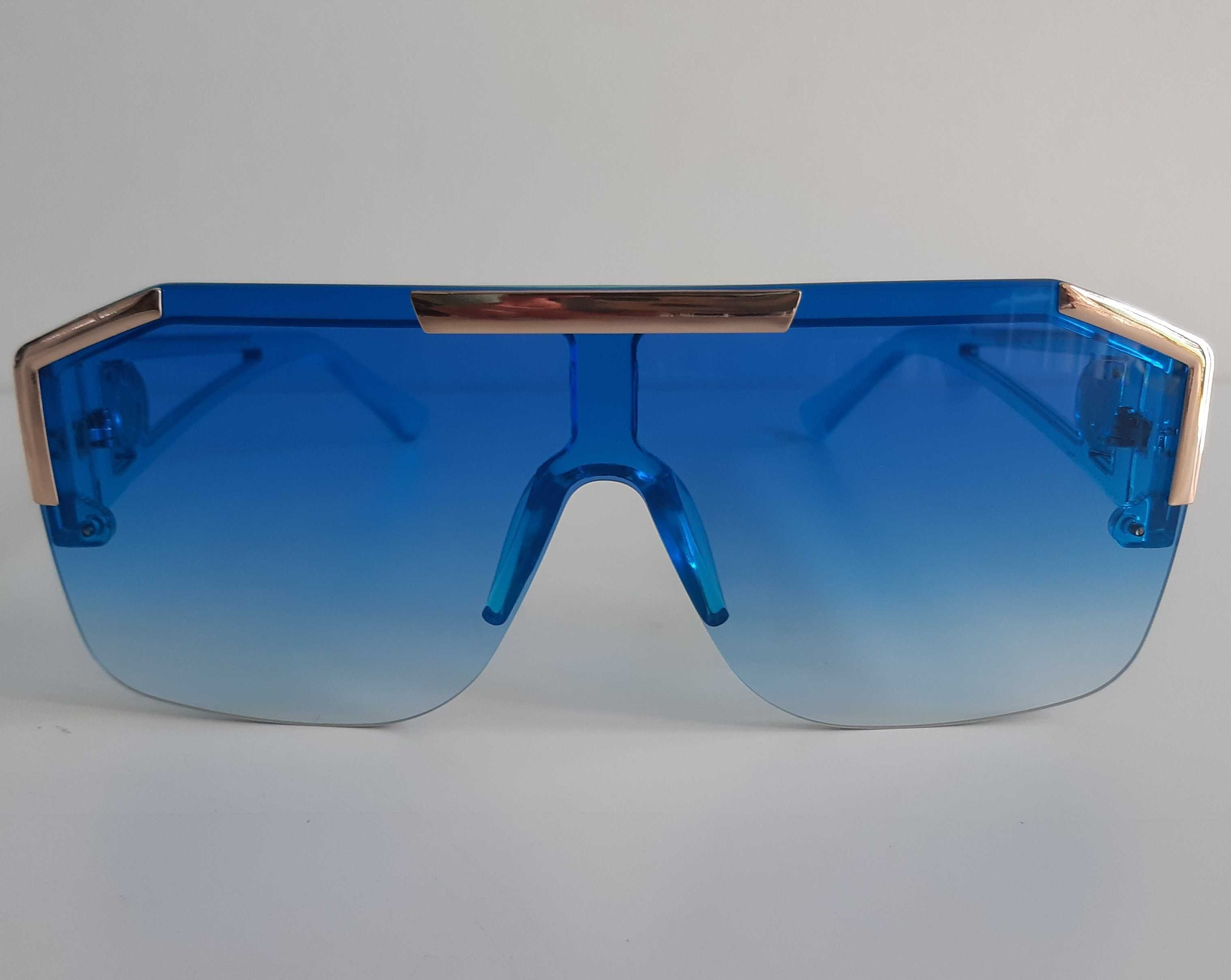 Óculos de Sol Azuis Grandes Novos Plástico Acrílico Lentes Gradientes
