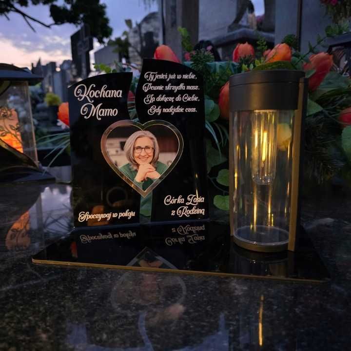 WIECZNY ZNICZ SOLARNY Ze Zdjęciem Cmentarz dla Mamy Taty Babci Dziadka