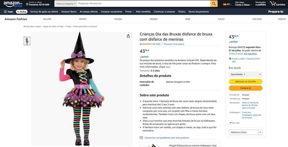 Disfarce de bruxa colorida Tam: 2a3 anos (1567)
